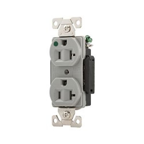 Main product image of Arrow Hart Duplex Receptacle, #14-10 Awg 20A, Healthcare 125V, Gray Face Base, 5-20R, Duplex, AH8300GY