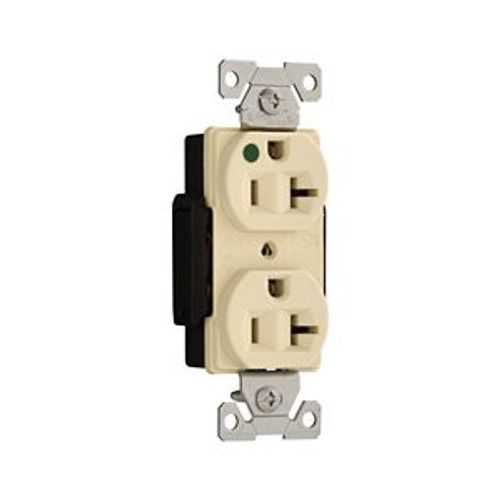 Main product image of Arrow Hart Duplex Receptacle, #14-10 Awg 20A, Healthcare 125V, Ivory Face Base, 5-20R, Duplex, AH8300LTV