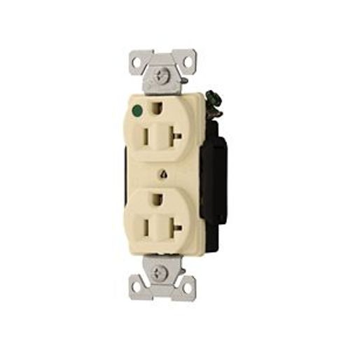 Main product image of Arrow Hart Duplex Receptacle, #14-10 Awg 20A, Healthcare 125V, Ivory Face Base, 5-20R, Duplex, AH8300LTV