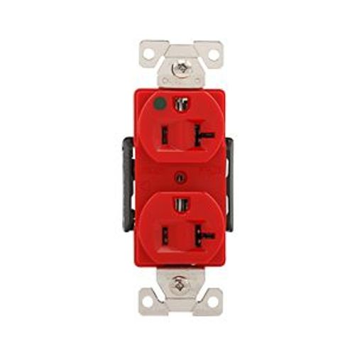 Main product image of Arrow Hart Duplex Receptacle, #14-10 Awg 20A, 125V, Red Face Base, 5-20R, 2-Pole 3-Wire, AH8300RD