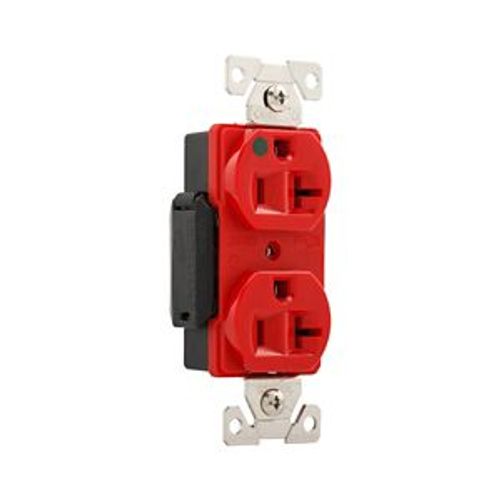 Main product image of Arrow Hart Duplex Receptacle, #14-10 Awg 20A, 125V, Red Face Base, 5-20R, 2-Pole 3-Wire, AH8300RD