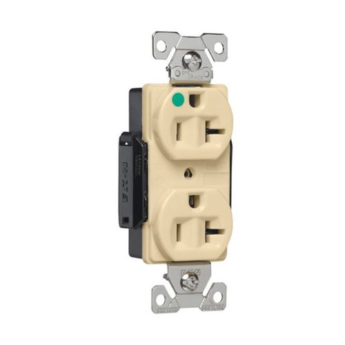 Main product image of Arrow Hart Duplex Receptacle, #14-10 Awg 20A, 125V, Ivory Face Base, 5-20R, 2-Pole 3-Wire, AH8300V