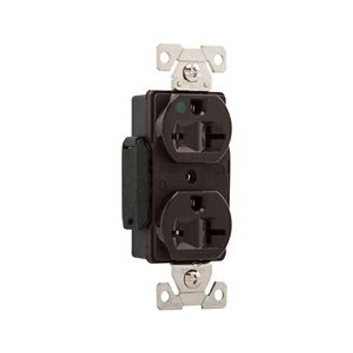 Main product image of Arrow Hart Duplex Receptacle, #14-10 Awg 20A, Healthcare, 250V, Brown Face Base, 6-20R, Duplex, AH8400B