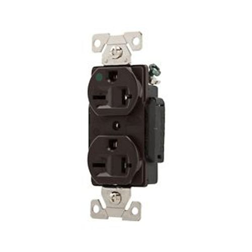 Main product image of Arrow Hart Duplex Receptacle, #14-10 Awg 20A, Healthcare, 250V, Brown Face Base, 6-20R, Duplex, AH8400B