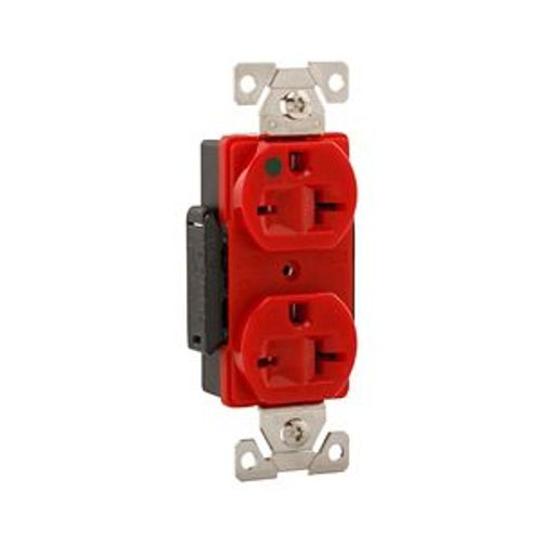 Main product image of Arrow Hart Duplex Receptacle, #14-10 Awg 20A, Healthcare, 250V, Red Face Base, 6-20R, Duplex, AH8400RD