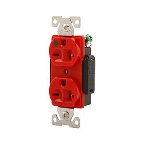 Main product image of Arrow Hart Duplex Receptacle, #14-10 Awg 20A, Healthcare, 250V, Red Face Base, 6-20R, Duplex, AH8400RD