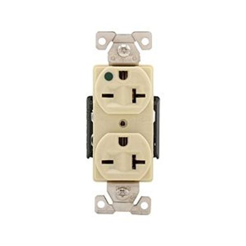 Main product image of Arrow Hart Duplex Receptacle, #14-10 Awg 20A, Healthcare, 250V, Ivory Face Base, 6-20R, Duplex, AH8400V