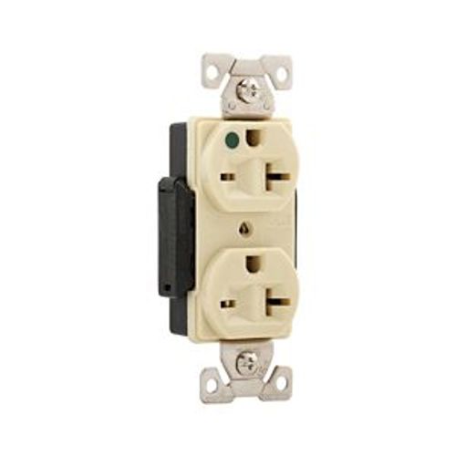 Main product image of Arrow Hart Duplex Receptacle, #14-10 Awg 20A, Healthcare, 250V, Ivory Face Base, 6-20R, Duplex, AH8400V