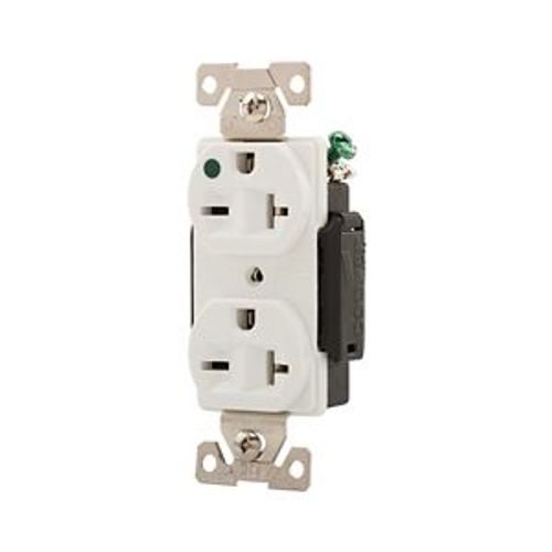 Main product image of Arrow Hart Duplex Receptacle, #14-10 Awg 20A, Healthcare, 250V Face Base, 6-20R, Duplex, AH8400W
