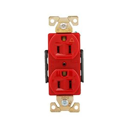 Main product image of Arrow Hart Industrial Duplex Receptacle, #14 -10Awg 15A 125V, Red Face Base, 2-Pole 3-Wire, AHIG5262RD
