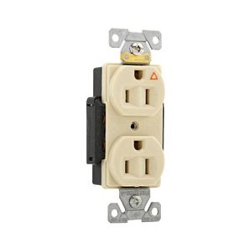 Main product image of Arrow Hart Industrial Duplex Receptacle, #14-10 Awg 15A 125V, Ivory Face Base, Isolated Ground, AHIG5262V