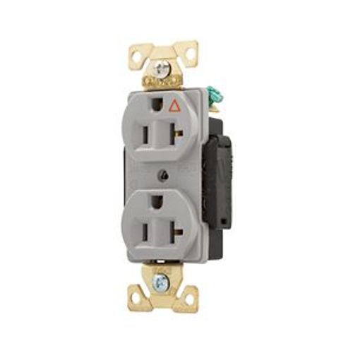 Main product image of Arrow Hart Industrial Duplex Receptacle, #14-10 Awg 20A 125V, Gray Face Base, Isolated Ground, AHIG5362GY