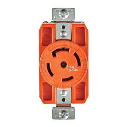 Main product image of Locking Receptacle, #14-8 Awg, 30A, 120/208V, Orange, Single, L21-30, 4-Pole, 5-Wire, AHIGL2130R
