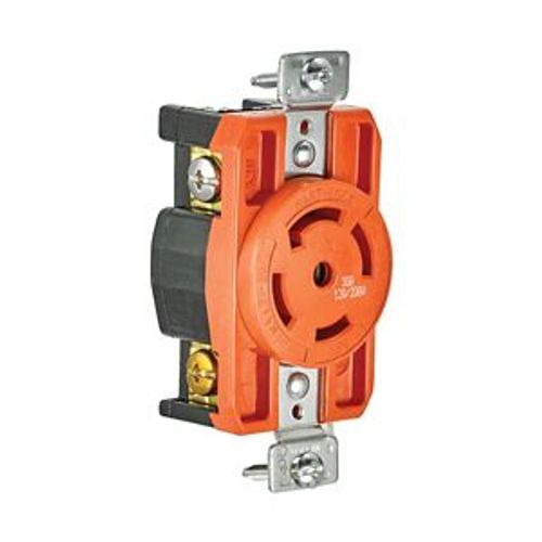 Main product image of Locking Receptacle, #14-8 Awg, 30A, 120/208V, Orange, Single, L21-30, 4-Pole, 5-Wire, AHIGL2130R