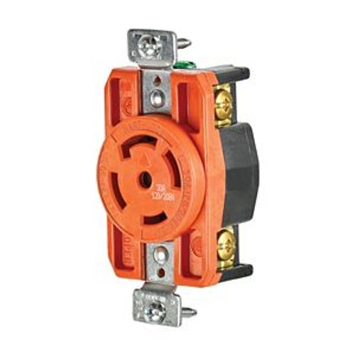 Main product image of Locking Receptacle, #14-8 Awg, 30A, 120/208V, Orange, Single, L21-30, 4-Pole, 5-Wire, AHIGL2130R