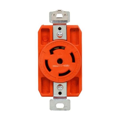 Main product image of Locking Receptacle, #14-8 Awg, 30A, 277/480V, Orange, Single, L22-30, 4-Pole, 5-Wire, AHIGL2230R