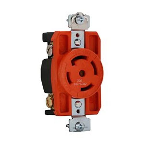 Main product image of Locking Receptacle, #14-8 Awg, 30A, 347/600V, Orange, Single, L23-30, 4-Pole, 5-Wire, AHIGL2330R