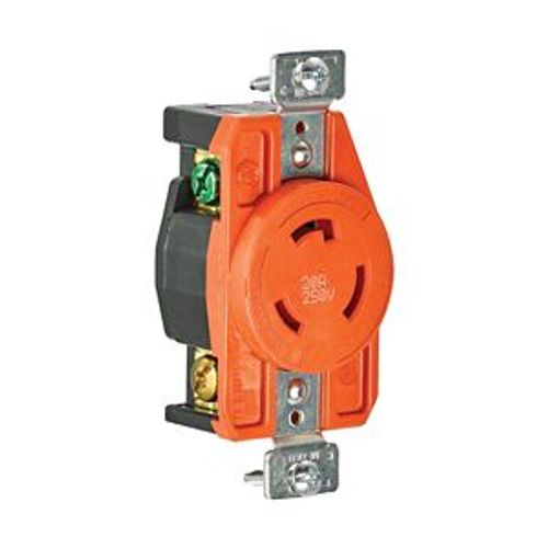 Main product image of Locking Receptacle, #14-8 Awg, 20A, 250V, Back/Side Wiring, Orange, Single, L6-20, 2-Pole 3-Wire, AHIGL620R