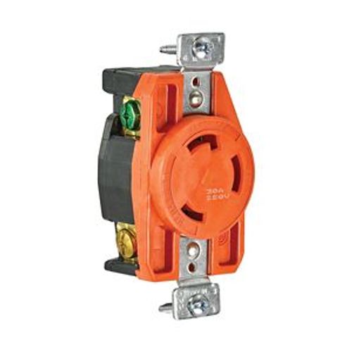 Main product image of Locking Receptacle, #14-8 Awg, 30A, 250V, Back/Side Wiring, Orange, Single, L6-30, 2-Pole 3-Wire, AHIGL630R
