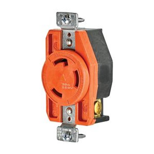 Main product image of Locking Receptacle, #14-8 Awg, 30A, 250V, Back/Side Wiring, Orange, Single, L6-30, 2-Pole 3-Wire, AHIGL630R