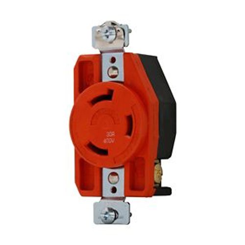 Main product image of Locking Receptacle, #14-8 Awg, 30A, 480V, Back/Side Wiring, Orange, Single, L8-30, 2-Pole 3-Wire, AHIGL830R
