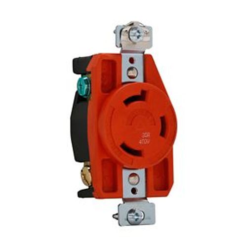 Main product image of Locking Receptacle, #14-8 Awg, 30A, 480V, Back/Side Wiring, Orange, Single, L8-30, 2-Pole 3-Wire, AHIGL830R