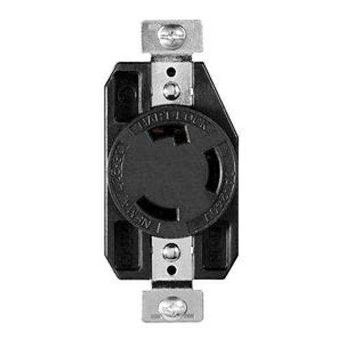 Main product image of Locking Receptacle, #14-8 Awg, 30A, 240V, Back/Side Wiring, Black, Single, L25-30, 2-Pole 3-Wire, AHL2530R