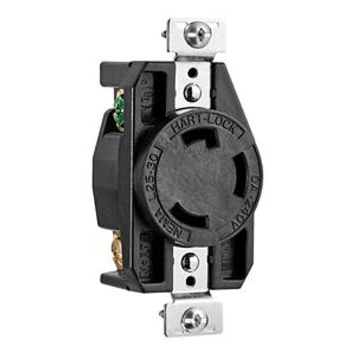 Main product image of Locking Receptacle, #14-8 Awg, 30A, 240V, Back/Side Wiring, Black, Single, L25-30, 2-Pole 3-Wire, AHL2530R
