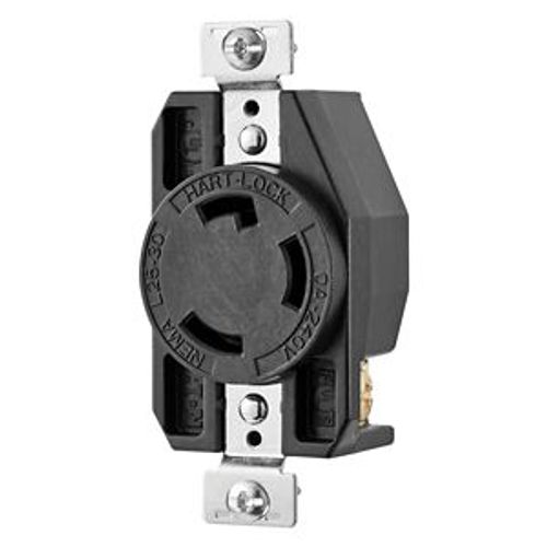 Main product image of Locking Receptacle, #14-8 Awg, 30A, 240V, Back/Side Wiring, Black, Single, L25-30, 2-Pole 3-Wire, AHL2530R