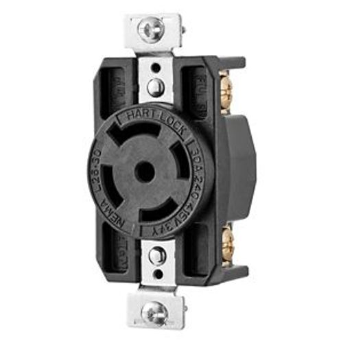 Main product image of Locking Receptacle, #14-8 Awg, 30A, 240/415V, Black, Single, L26-30, 4-Pole, 5-Wire, AHL2630R