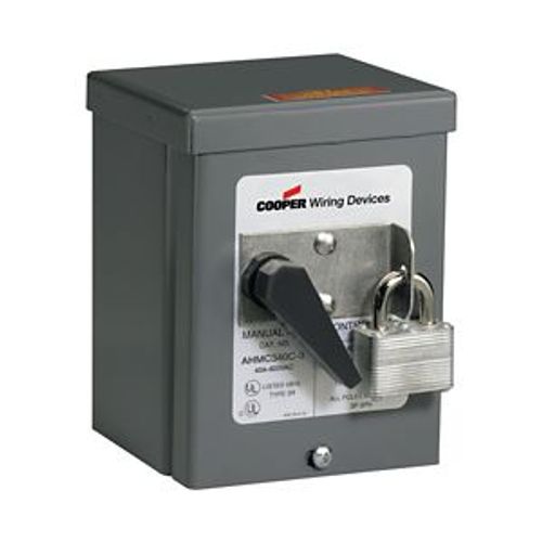 Main product image of Manual Motor Controller, #14-8 Awg 40A, Panel, 600V, Side Wired, Gray, Nema3R, 3-Pole, 3Ph, AHMC340C-3