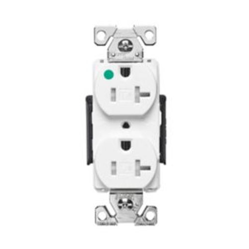 Main product image of Arrow Hart Duplex Receptacle, #14-10 Awg 20A, Healthcare 125V Face, Pvc Base, 5-20R, Duplex, AHTR8300W
