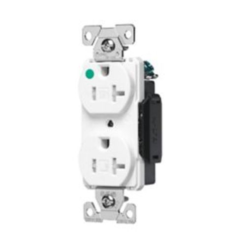 Main product image of Arrow Hart Duplex Receptacle, #14-10 Awg 20A, Healthcare 125V Face, Pvc Base, 5-20R, Duplex, AHTR8300W
