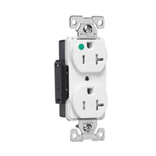 Main product image of Arrow Hart Duplex Receptacle, #14-10 Awg 20A, Healthcare 125V Face, Pvc Base, 5-20R, Duplex, AHTR8300W