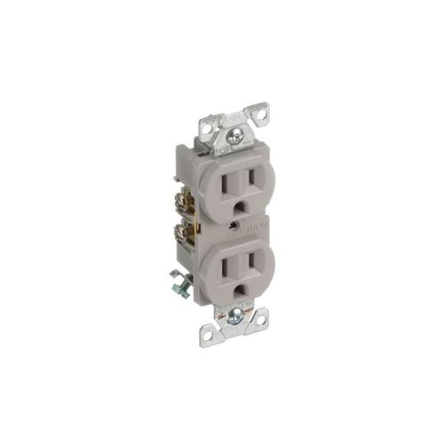 Main product image of Commercial Grade Duplex Receptacle, #14 To 10 Awg 15A, 125V, Gray, High-Impact Nylon, Pvc, BR15GY