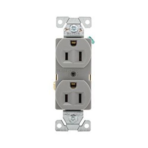 Main product image of Commercial Grade Duplex Receptacle, #14 To 10 Awg 15A, 125V, Gray, High-Impact Nylon, Pvc, BR15GY