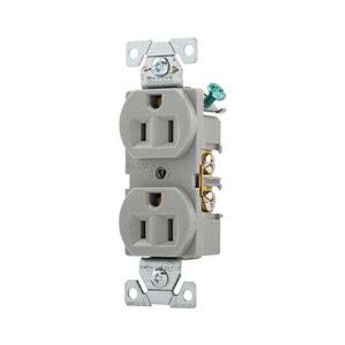 Main product image of Commercial Grade Duplex Receptacle, #14 To 10 Awg 15A, 125V, Gray, High-Impact Nylon, Pvc, BR15GY
