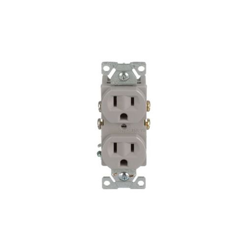 Main product image of Commercial Grade Duplex Receptacle, #14 To 10 Awg 15A, 125V, Gray, High-Impact Nylon, Pvc, BR15GY