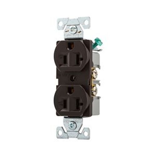 Main product image of Commercial Duplex Receptacle, #14-10 Awg 20A 125V, Back & Side, Brown, High-Impact Nylon, 5-20R, BR20B