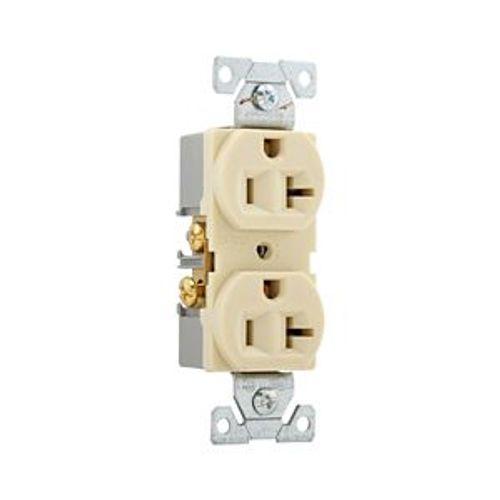 Main product image of Commercial Duplex Receptacle, #14-10 Awg 20A 125V, Back & Side, Ivory, High-Impact Nylon, 5-20R, BR20V