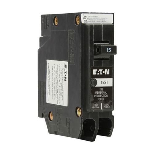 Main product image of 1-Pole BR GFCI Circuit Breaker, Plug-In, 10 kAIC, 5 mA, Pigtail, UL Only (15A, 120/240V)