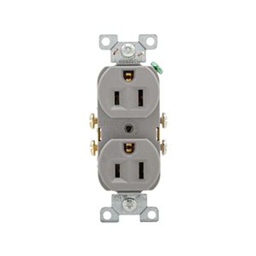 Main product image of Commercial Grade Duplex Receptacle, #14-10 Awg 15A, 125V, SideWire, Gray, High-Impact Nylon, Pvc, CR15GY