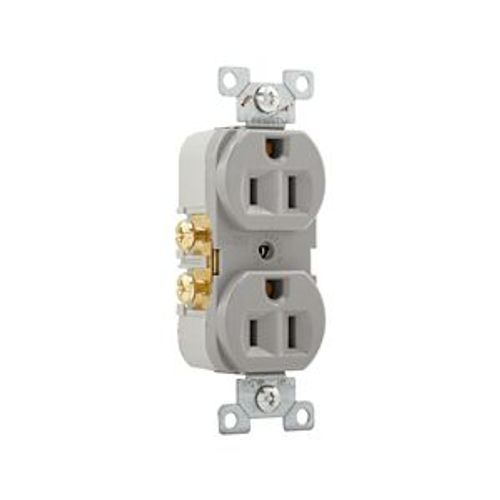 Main product image of Commercial Grade Duplex Receptacle, #14-10 Awg 15A, 125V, SideWire, Gray, High-Impact Nylon, Pvc, CR15GY