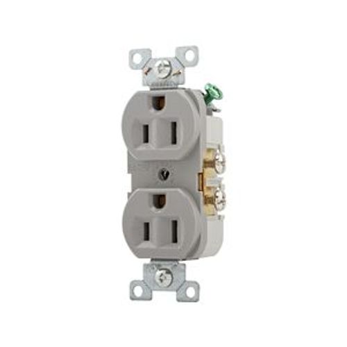 Main product image of Commercial Grade Duplex Receptacle, #14-10 Awg 15A, 125V, SideWire, Gray, High-Impact Nylon, Pvc, CR15GY