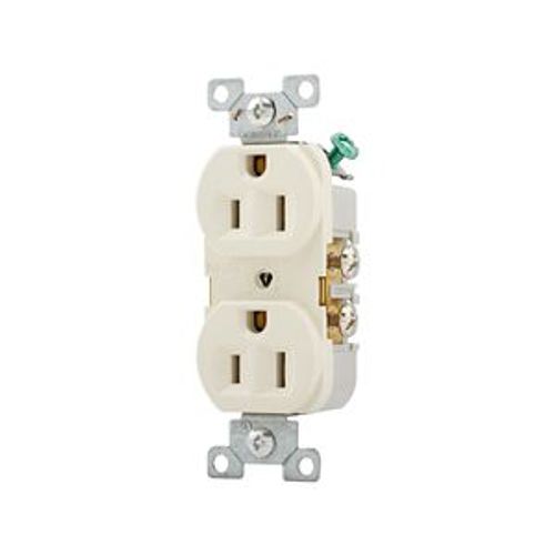 Main product image of Commercial Duplex Receptacle, #14-10 Awg 15A 125V, SideWire, Light Almond, High-Impact Nylon, CR15LA