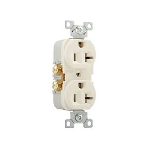 Main product image of Commercial Duplex Receptacle, #14-10 Awg 20A 125V, SideWire, Light Almond, High-Impact Nylon, CR20LA