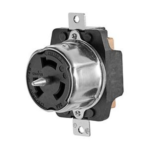 Main product image of Locking Receptacle, #10-6Awg, 50A, 125/250V, Back Wiring, Black, Single, 3-Pole, 4-Wire, Steel, CS6369