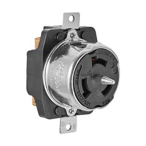Main product image of Locking Receptacle, #10-6Awg, 50A, 125/250V, Back Wiring, Black, Single, 3-Pole, 4-Wire, Steel, CS6369
