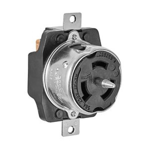 Main product image of Locking Receptacle, #10-6Awg, 50A, 250V, Back Wiring, Black, Single, 2-Pole, 3-Wire, Steel, CS8269