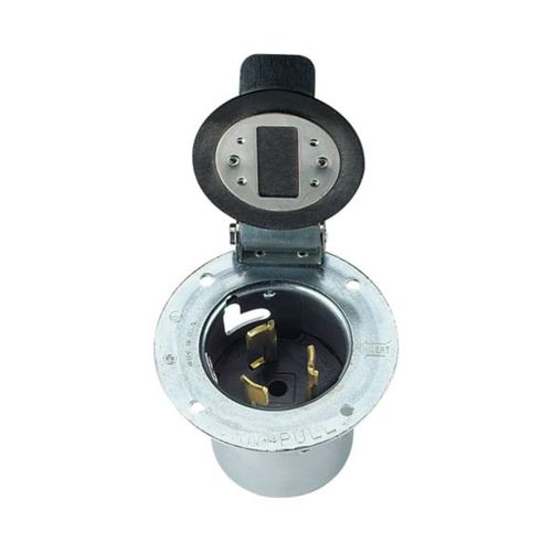 Main product image of Locking Flanged Inlet w/ Lid, #10-6Awg, 50A, 480V, Back Wiring, Steel, 3-Pole, 4-Wire, Steel, CS8477